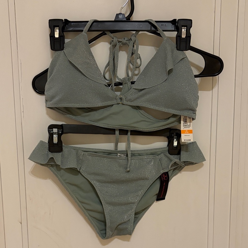 No Boundaries Sage Green Ruffle Two-Piece Bikini